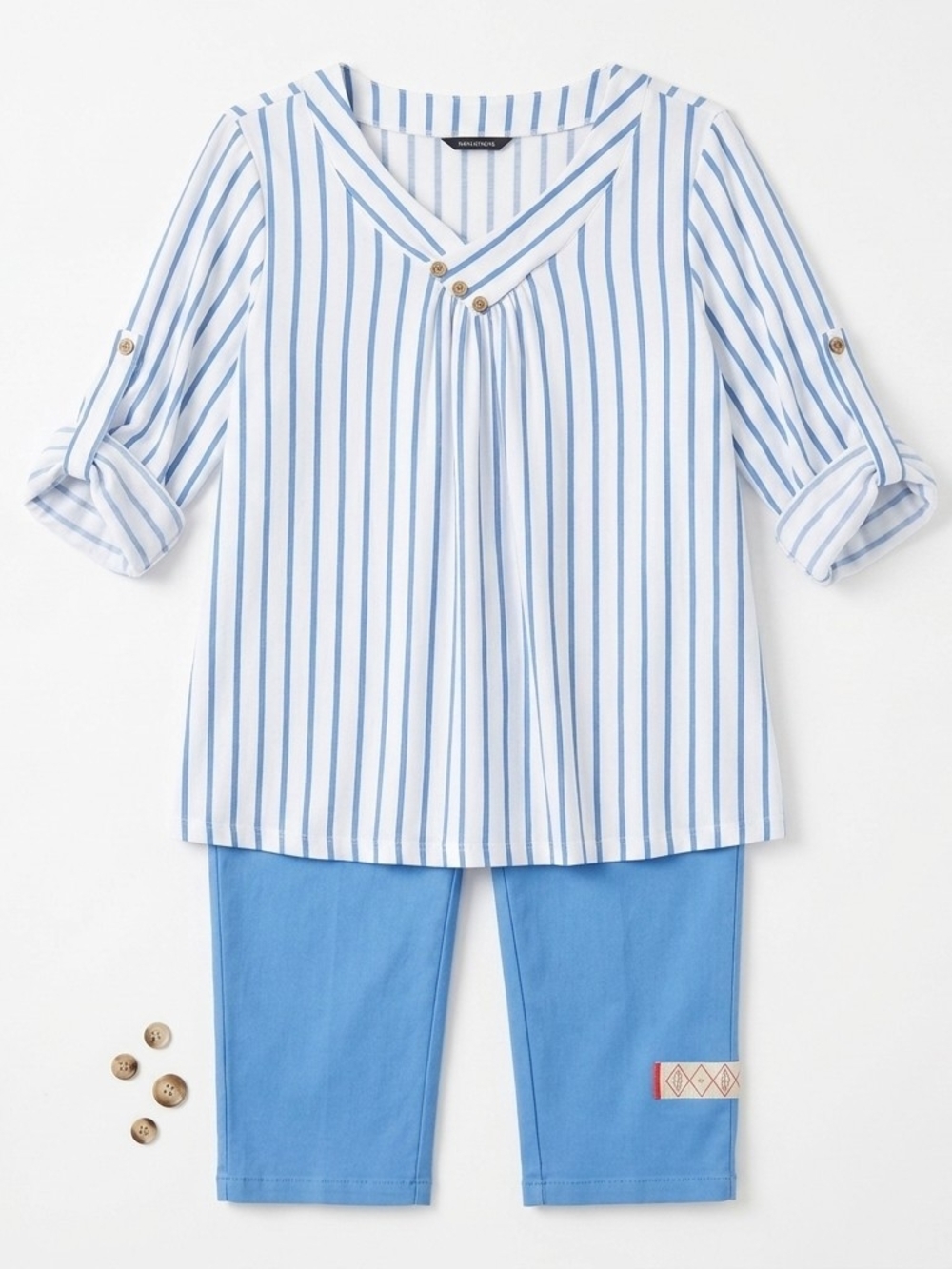 St. John's Bay Blue Crop Capri Size 14 & Matching Top Size L NWT #117